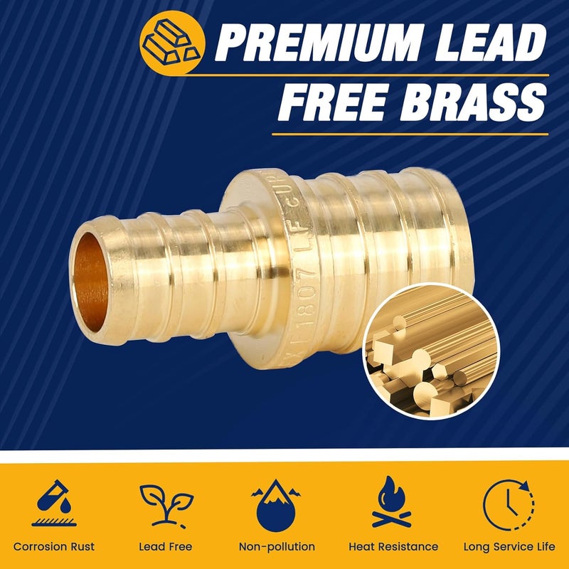 Abbiemo 10PCS Pex Fittings 3/4" x 1/2" Reducer Straight Coupling Brass Barb Crimp Fittings for PEX Pipe NSF Certified Anti-Leak Design ASTM F1807 - Image 3